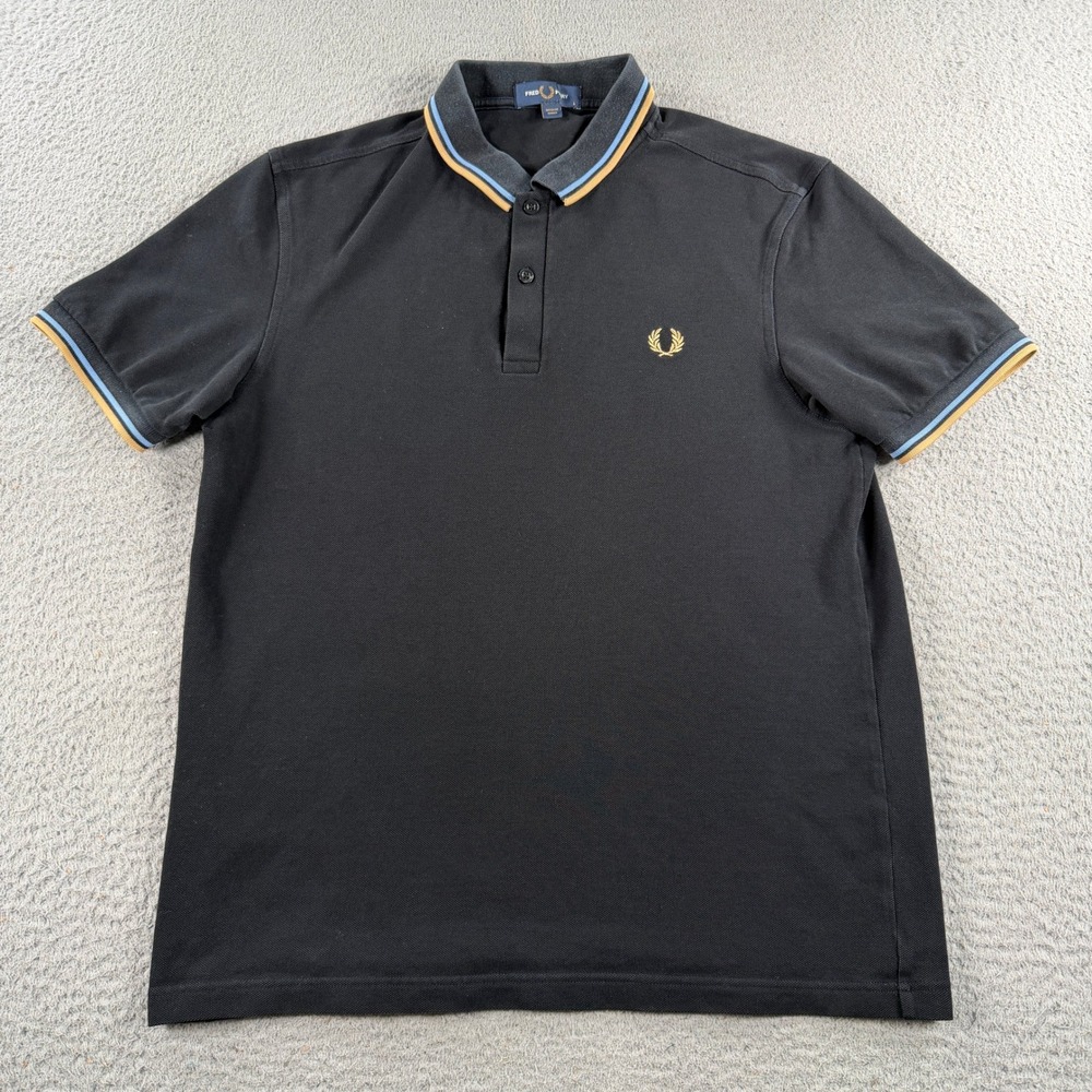 Fred Perry Polo Shirt Mens Large Black Twin Tipped Laurel Wreath M3600